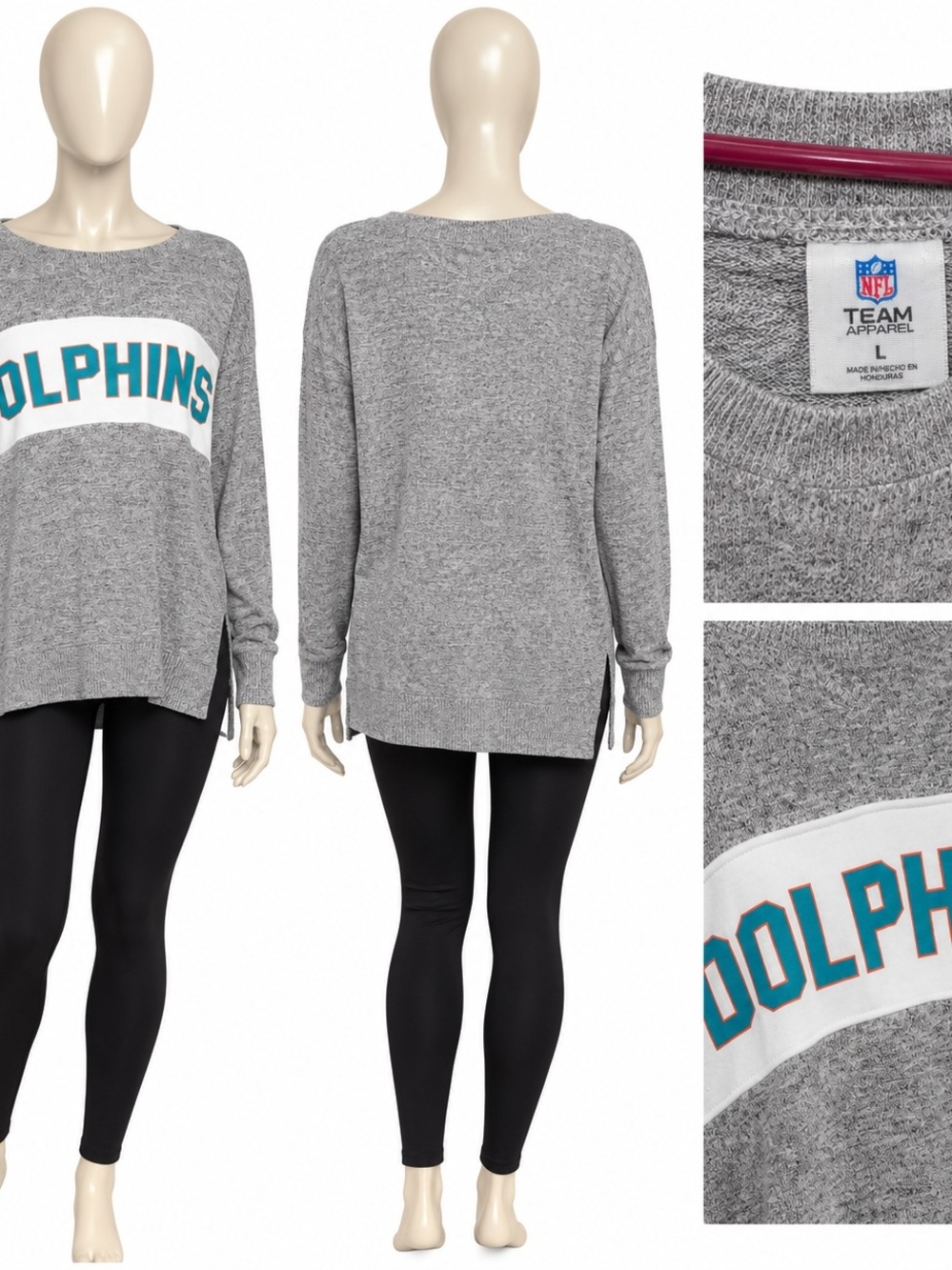 NFL Women’s Heather Gray Miami Dolphins Crewneck Pullover